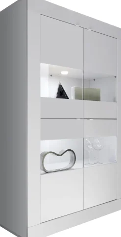 Home affaire Vitrine »Basic Höhe 162 cm, Standvitrine mit 4 Türen - Metallgriffe,« Stauraumvitrine in moderner Rahmenoptik, Hochschrank, Anrichte