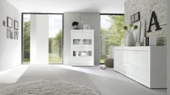 Home affaire Vitrine »Basic Höhe 162 cm, Standvitrine mit 4 Türen - Metallgriffe,« Stauraumvitrine in moderner Rahmenoptik, Hochschrank, Anrichte