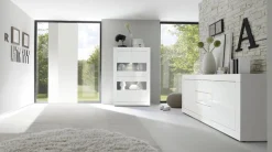 Home affaire Vitrine »Basic Höhe 162 cm, Standvitrine mit 4 Türen - Metallgriffe,« Stauraumvitrine in moderner Rahmenoptik, Hochschrank, Anrichte