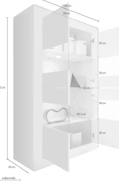 Home affaire Vitrine »Basic Höhe 162 cm, Standvitrine mit 4 Türen - Metallgriffe,« Stauraumvitrine in moderner Rahmenoptik, Hochschrank, Anrichte