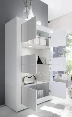 Home affaire Vitrine »Basic Höhe 162 cm, Standvitrine mit 4 Türen - Metallgriffe,« Stauraumvitrine in moderner Rahmenoptik, Hochschrank, Anrichte