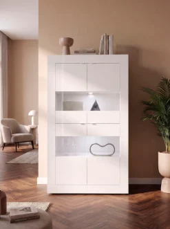 Home affaire Vitrine »Basic Höhe 162 cm, Standvitrine mit 4 Türen - Metallgriffe,« Stauraumvitrine in moderner Rahmenoptik, Hochschrank, Anrichte