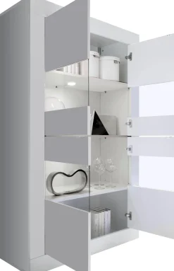 Home affaire Vitrine »Basic Höhe 162 cm, Standvitrine mit 4 Türen - Metallgriffe,« Stauraumvitrine in moderner Rahmenoptik, Hochschrank, Anrichte