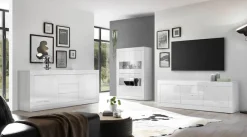 Home affaire Vitrine »Basic Höhe 162 cm, Standvitrine mit 4 Türen - Metallgriffe,« Stauraumvitrine in moderner Rahmenoptik, Hochschrank, Anrichte