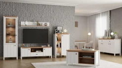 Home affaire Vitrine »BEDFORD Vitrinenschrank, Glasschrank, Standvitrine, Highboard« MDF-Profil 2D ummantelt, Hotstamping, 1mm ABS-Kanten, 4 Einlegeböden