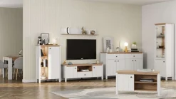 Home affaire Vitrine »BEDFORD Vitrinenschrank, Glasschrank, Standvitrine, Highboard« MDF-Profil 2D ummantelt, Hotstamping, 1mm ABS-Kanten, 4 Einlegeböden
