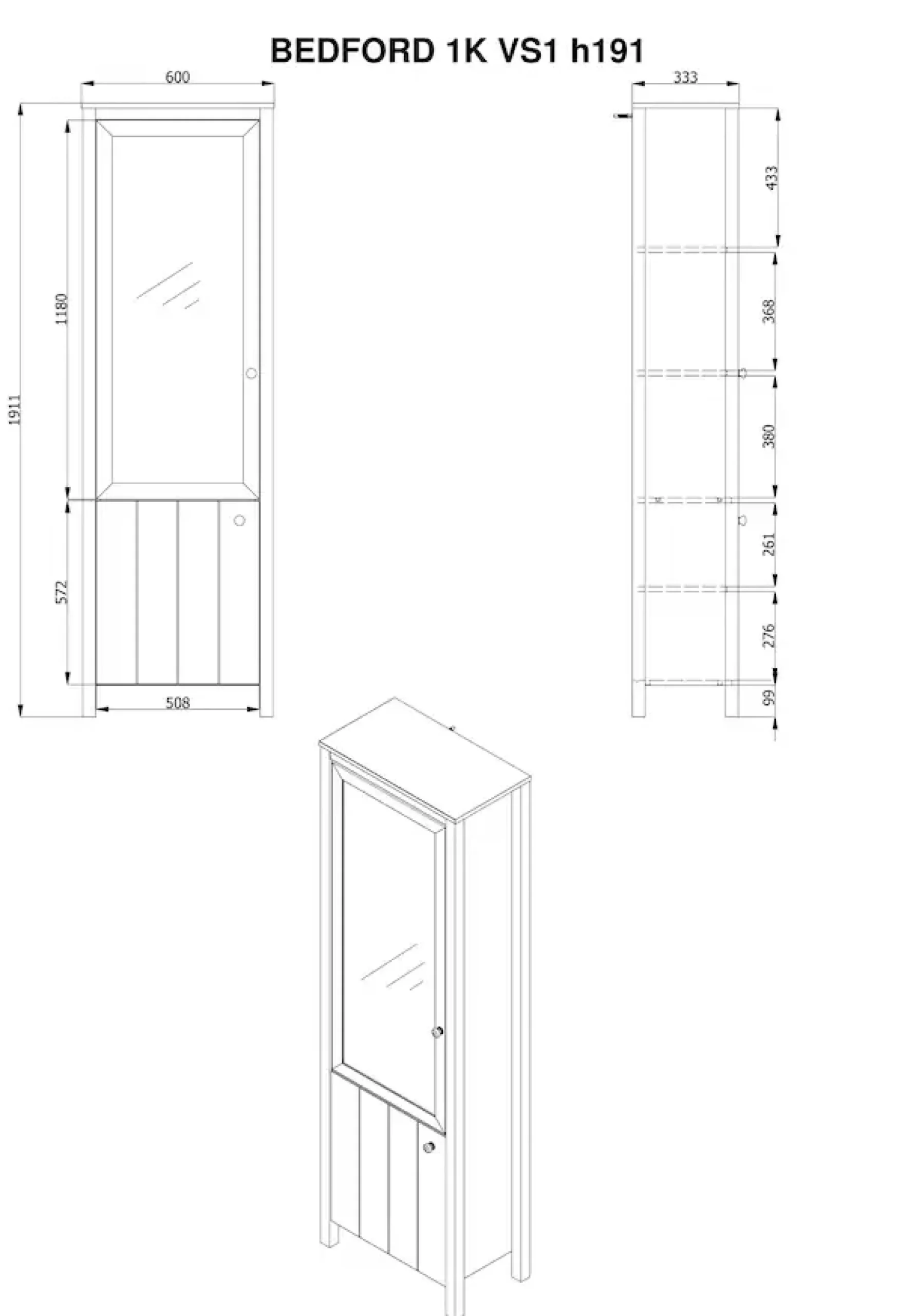 Home affaire Vitrine »BEDFORD Vitrinenschrank, Glasschrank, Standvitrine, Highboard« MDF-Profil 2D ummantelt, Hotstamping, 1mm ABS-Kanten, 4 Einlegeböden