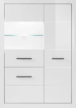 Home affaire Vitrine »Bianco, moderne Standvitrine, Vitrinenschrank, Glasvitrine« silberne Metallgriffe, ausreichend Stauraum, zeitlos, 142 cm hoch