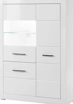 Home affaire Vitrine »Bianco, moderne Standvitrine, Vitrinenschrank, Glasvitrine« silberne Metallgriffe, ausreichend Stauraum, zeitlos, 142 cm hoch