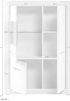 Home affaire Vitrine »Bianco, moderne Standvitrine, Vitrinenschrank, Glasvitrine« silberne Metallgriffe, ausreichend Stauraum, zeitlos, 142 cm hoch