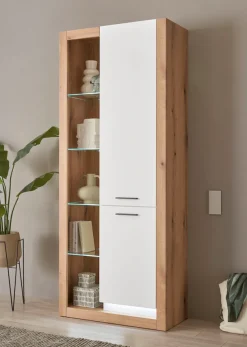 Home affaire Vitrine »Brixen, Vitrinenschrank in Eiche Dekor, moderne Standvitrine« Metallgriffe, ausreichend Stauraum, vielseitig einsetzbar, 80 cm breit
