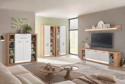 Home affaire Vitrine »Brixen, Vitrinenschrank in Eiche Dekor, moderne Standvitrine« Metallgriffe, ausreichend Stauraum, vielseitig einsetzbar, 80 cm breit