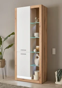 Home affaire Vitrine »Brixen, Vitrinenschrank in Eiche Dekor, moderne Standvitrine« Metallgriffe, ausreichend Stauraum, vielseitig einsetzbar, 80 cm breit