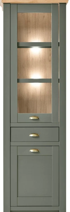 Home affaire Vitrine »Cambridge, Hochschrank im Landhausstil, Glasvitrine« schöne Kranzoptik, messingfarbene Metallgriffe, 207 cm hoch
