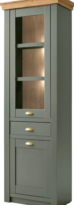 Home affaire Vitrine »Cambridge, Hochschrank im Landhausstil, Glasvitrine« schöne Kranzoptik, messingfarbene Metallgriffe, 207 cm hoch