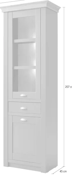 Home affaire Vitrine »Cambridge, Hochschrank im Landhausstil, Glasvitrine« schöne Kranzoptik, messingfarbene Metallgriffe, 207 cm hoch