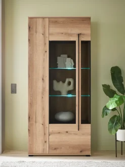 Home affaire Vitrine »Cantara, Vitrinenschrank in Eiche Evoke oder weiß, Standvitrine« schwarzer Stangengriff, ausreichend Stauraum, vielseitig einsetzbar