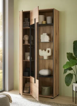 Home affaire Vitrine »Cantara, Vitrinenschrank in Eiche Evoke oder weiß, Standvitrine« schwarzer Stangengriff, ausreichend Stauraum, vielseitig einsetzbar