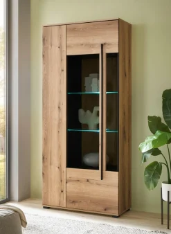 Home affaire Vitrine »Cantara, Vitrinenschrank in Eiche Evoke oder weiß, Standvitrine« schwarzer Stangengriff, ausreichend Stauraum, vielseitig einsetzbar