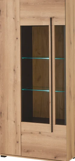 Home affaire Vitrine »Cantara, Vitrinenschrank in Eiche Evoke oder weiß, Standvitrine« schwarzer Stangengriff, ausreichend Stauraum, vielseitig einsetzbar