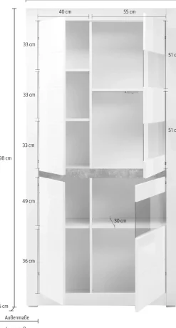 Home affaire Vitrine »Carat« Höhe 198 cm, zwei Leisten angeliefert, 1 x grau, 1 x weiss