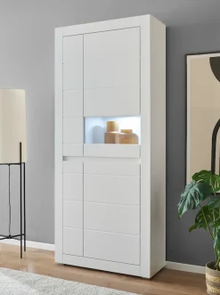 Home affaire Vitrine »Chester, Hochschrank mit Stauraum, Glasvitrine, Anrichte, Weiß Matt« 1 Stk. tlg. austauschbare Blende in der Griffleiste, zeitloses Design, 85 cm breit