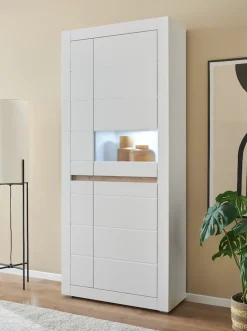 Home affaire Vitrine »Chester, Hochschrank mit Stauraum, Glasvitrine, Anrichte, Weiß Matt« 1 Stk. tlg. austauschbare Blende in der Griffleiste, zeitloses Design, 85 cm breit