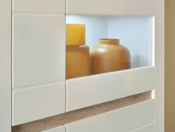 Home affaire Vitrine »Chester, Hochschrank mit Stauraum, Glasvitrine, Anrichte, Weiß Matt« 1 Stk. tlg. austauschbare Blende in der Griffleiste, zeitloses Design, 85 cm breit