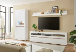 Home affaire Vitrine »Chester, Hochschrank mit Stauraum, Glasvitrine, Anrichte, Weiß Matt« 1 Stk. tlg. austauschbare Blende in der Griffleiste, zeitloses Design, 85 cm breit