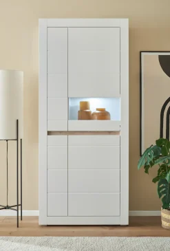 Home affaire Vitrine »Chester, Hochschrank mit Stauraum, Glasvitrine, Anrichte, Weiß Matt« 1 Stk. tlg. austauschbare Blende in der Griffleiste, zeitloses Design, 85 cm breit