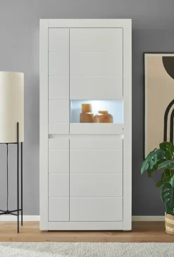 Home affaire Vitrine »Chester, Hochschrank mit Stauraum, Glasvitrine, Anrichte, Weiß Matt« 1 Stk. tlg. austauschbare Blende in der Griffleiste, zeitloses Design, 85 cm breit