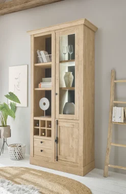Home affaire Vitrine »Cornwall, Hochschrank im Landhausstil, Glasvitrine, Eiche Dekor« 1 Stk. tlg. Metallgriffe, 105 cm breit, viel Stauraum, in zwei Größen verfügbar