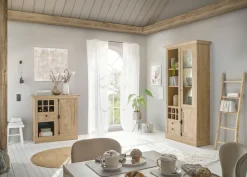 Home affaire Vitrine »Cornwall, Hochschrank im Landhausstil, Glasvitrine, Eiche Dekor« 1 Stk. tlg. Metallgriffe, 105 cm breit, viel Stauraum, in zwei Größen verfügbar