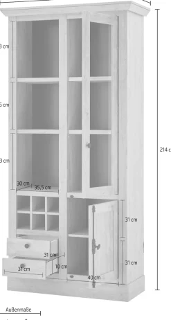 Home affaire Vitrine »Cornwall, Hochschrank im Landhausstil, Glasvitrine, Eiche Dekor« 1 Stk. tlg. Metallgriffe, 105 cm breit, viel Stauraum, in zwei Größen verfügbar