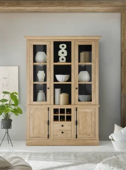 Home affaire Vitrine »Cornwall, Hochschrank im Landhausstil, Glasvitrine, Eiche Dekor« 1 Stk. tlg. Metallgriffe, 147 cm breit, viel Stauraum, in zwei Größen verfügbar