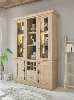 Home affaire Vitrine »Cornwall, Hochschrank im Landhausstil, Glasvitrine, Eiche Dekor« 1 Stk. tlg. Metallgriffe, 147 cm breit, viel Stauraum, in zwei Größen verfügbar