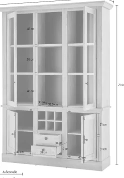 Home affaire Vitrine »Cornwall, Hochschrank im Landhausstil, Glasvitrine, Eiche Dekor« 1 Stk. tlg. Metallgriffe, 147 cm breit, viel Stauraum, in zwei Größen verfügbar