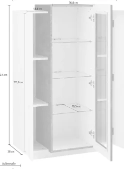 Home affaire Vitrine »Coro, Vitrine, Glasvitrine, Vitrinenschrank, Stauraumvitrine« 3 Türen davon 1 Glastür, 9 Fächer, Doppeltiefe,Höhe 120,5cm