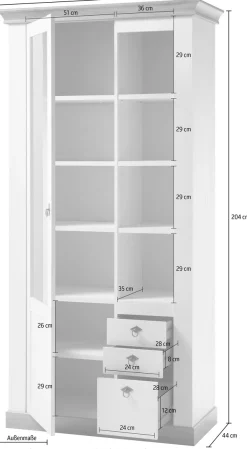 Home affaire Vitrine »Cremona, Hochschrank im Landhausstil, Glasvitrine« Metallgriffe, ausreichend Stauraum, vielseitig einsetzbar, 204 cm hoch