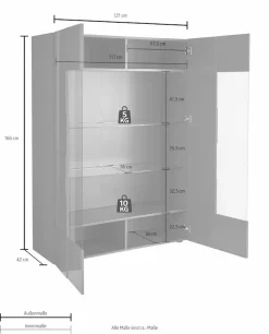 Home affaire Vitrine »Dama Höhe 166 cm, Breite 121 cm, Stauraumvitrine mit 2 Türen,« Standvitrine - Front in 3D-Optik, viel Stauraum, verschiedene Farben