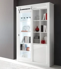 Home affaire Vitrine »Daytona, moderner Hochschrank, Glasvitrine in Weiß Hochglanz« mit Schiebetürenbeschlag in Chrom-Optik, ausreichend Stauraum
