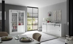 Home affaire Vitrine »Daytona, moderner Hochschrank, Glasvitrine in Weiß Hochglanz« mit Schiebetürenbeschlag in Chrom-Optik, ausreichend Stauraum