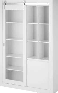 Home affaire Vitrine »Daytona, moderner Hochschrank, Glasvitrine in Weiß Hochglanz« mit Schiebetürenbeschlag in Chrom-Optik, ausreichend Stauraum