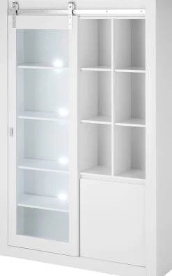 Home affaire Vitrine »Daytona, moderner Hochschrank, Glasvitrine in Weiß Hochglanz« mit Schiebetürenbeschlag in Chrom-Optik, ausreichend Stauraum
