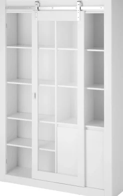Home affaire Vitrine »Daytona, moderner Hochschrank, Glasvitrine in Weiß Hochglanz« mit Schiebetürenbeschlag in Chrom-Optik, ausreichend Stauraum