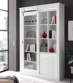 Home affaire Vitrine »Daytona, moderner Hochschrank, Glasvitrine in Weiß Hochglanz« mit Schiebetürenbeschlag in Chrom-Optik, ausreichend Stauraum