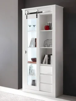 Home affaire Vitrine »Daytona, moderner Hochschrank, Glasvitrine in Weiß Hochglanz« mit Schiebetürenbeschlag in Chrom-Optik, ausreichend Stauraum