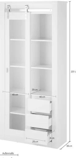 Home affaire Vitrine »Daytona, moderner Hochschrank, Glasvitrine in Weiß Hochglanz« mit Schiebetürenbeschlag in Chrom-Optik, ausreichend Stauraum