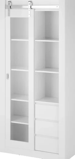 Home affaire Vitrine »Daytona, moderner Hochschrank, Glasvitrine in Weiß Hochglanz« mit Schiebetürenbeschlag in Chrom-Optik, ausreichend Stauraum