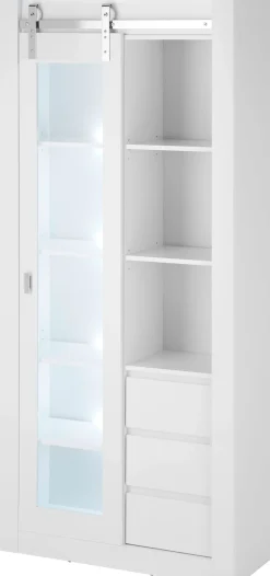 Home affaire Vitrine »Daytona, moderner Hochschrank, Glasvitrine in Weiß Hochglanz« mit Schiebetürenbeschlag in Chrom-Optik, ausreichend Stauraum